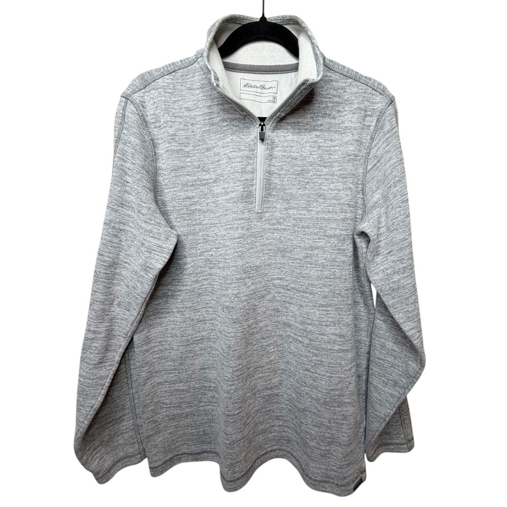 Eddie Bauer Mens Gray Heathered Quarter Zip Pullover Mock Neck Sweater Size TM